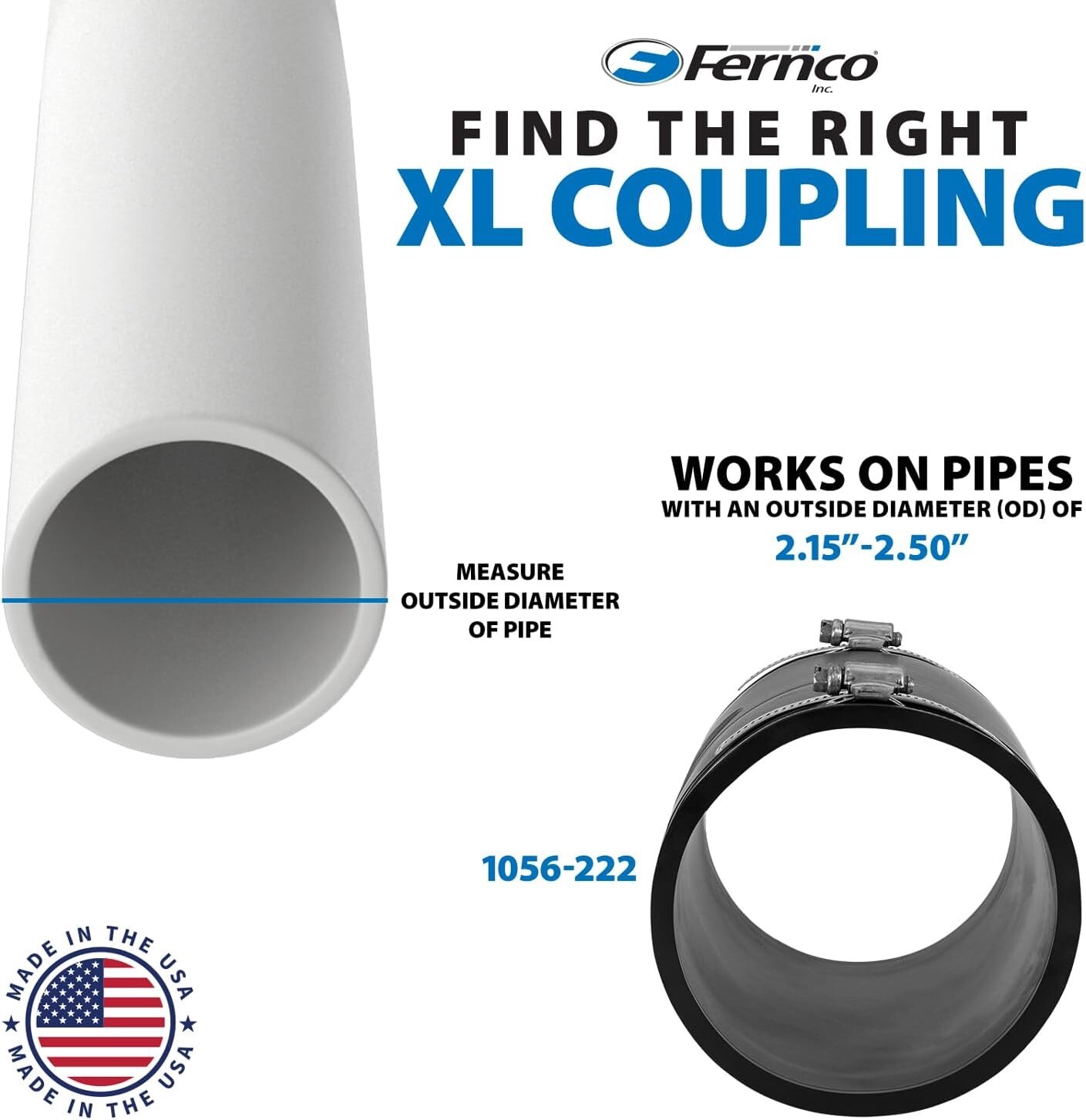 Fernco XL 1056222 Flexible Pipe Coupling 2” CI/Plastic/Steel to 2” CI