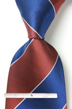 New Classic Striped Blue Red White JACQUARD WOVEN 100 Silk Men's Necktie Tie