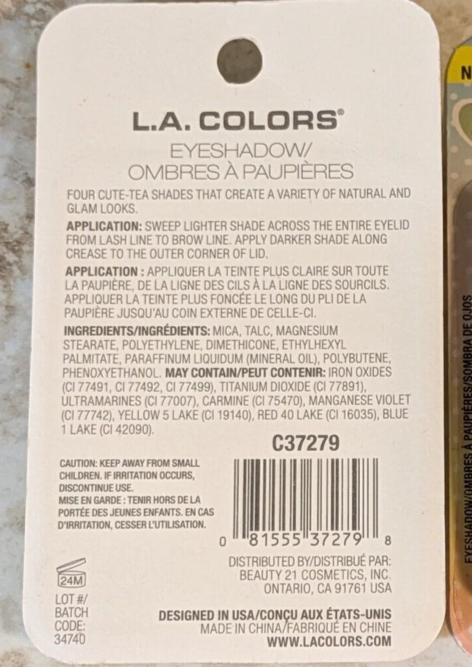 2pk LA COLORS BUBBLE TEA PEACHY SHIMMER C37278 4 SHADES PRESSED POWDER EYESHADOW - Image 3 of 3