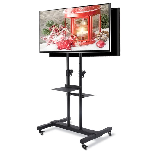 5Rcom Dual Universal Mobile 2-Shelf Rolling TV Stand on Wheels for 37-80'' LED
