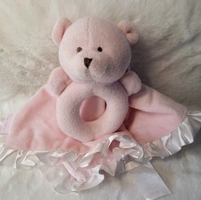 Carters Baby Pink Bear Lovey Silky Ruffle Plush Security Blanket Satin