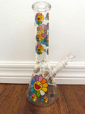 Tubo de agua de vidrio premium de 10" floral arco iris margarita 14 mm