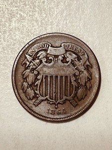 1864 2 Cent Coin, Large Motto