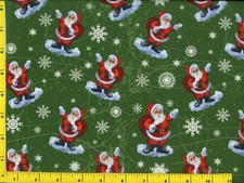 Santa Snowflakes on Dark Green Christmas Quilting Sewing Fabric by Yard 3167
