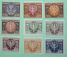 POLAND, 1920-23, General Issue - Eagle Sc 163-169B, Cpl Set Mint Hinged (*)