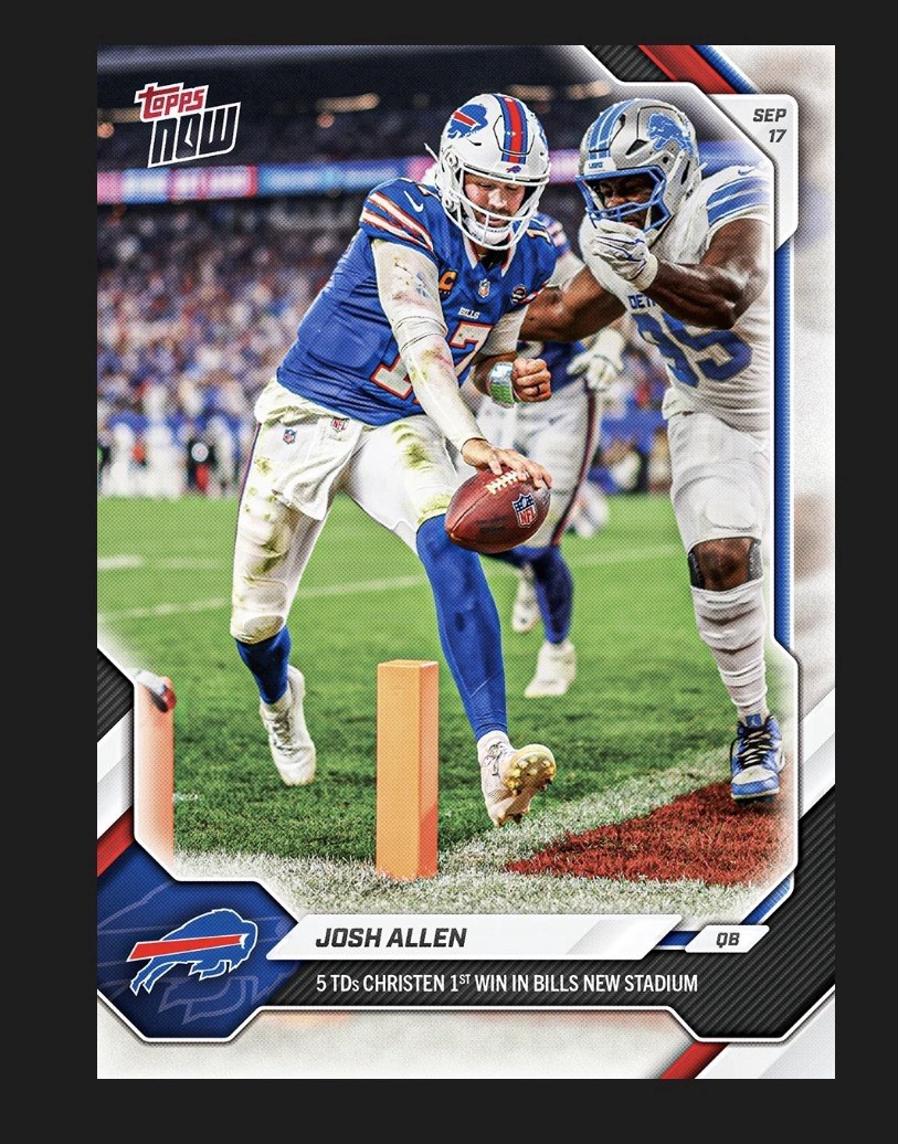 2026 ToppsNow Josh Allen 5 TD's New Stadium Bills Chance At 1/1 Auto presale view 2