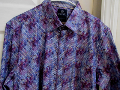 Marcello Sport purple pink Blue Geometric Long Sleeve flip cuff dress shirt-XL