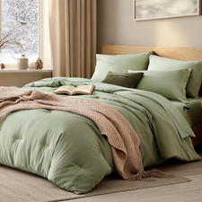 Queen Comforter Set 7 Pieces Sage Green Bed in a Bag All Season Bedding