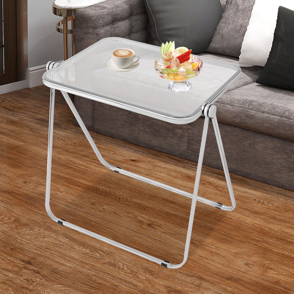 Clear Foldable Side Table Folding Coffee Table Office Computer Tray End ...