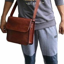 Men's Brown Vintage Leather Messenger Bag Real Leather Satchel Laptop  Shoulder