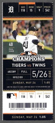 May 26 2013 Detroit Tigers vs Minnesota Twins ticket stub PHIL COKE