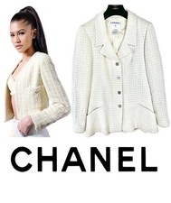 Chanel 2000 White Tweed Vintage Jacket 38 40 42 4 6 8 Dress Coat Top Logo S M L