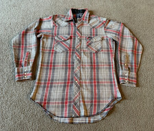 VTG Wrangler Men's Pearl Snap Cotton Plaid Flannel Shirt - Size Medium