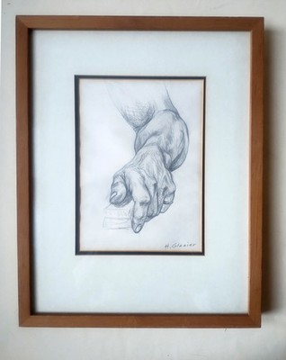 Pencil Drawing of Hand, c. 1969, Signed Glazier (Listed Artist) Matted & Framed