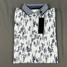 Greyson Golf Shirt Polo Fish Print Medium Blue Polyester Spandex NWT MSRP $118