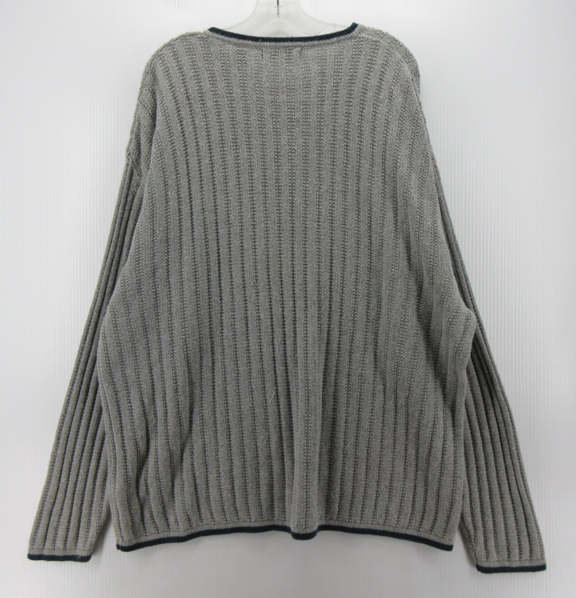 VINTAGE Structure Sweater Men Large Gray Pullover Ribbed Chunky