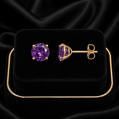 Gelbgold Amethyst Ohrringe Solitär Naturstein 375 9 Karat Neu Verpackt