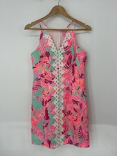 Lilly Pulitzer Poolside Blue Love Birds Print Spaghetti Strap Dress Lace Detail