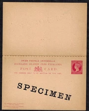 Falkland Islands 1900 QV 1d Red Postal Stationery & Reply Cards w/SPECIMEN OVPT