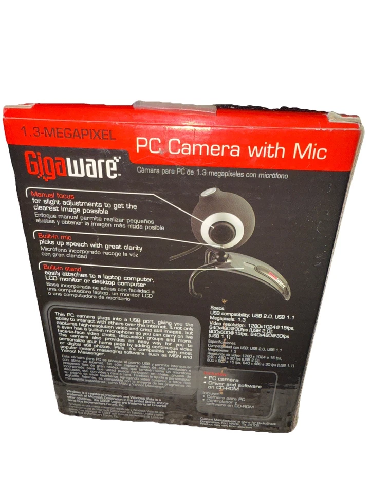 Gigaware PC Camera + Mic-25-234-1.3 Megapixel-Windows-USB Connect-New in Box - Image 3 of 4