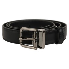 DOLCE & GABBANA Belt Black Leather Silver Tone Metal Buckle 90cm / 36in 450usd
