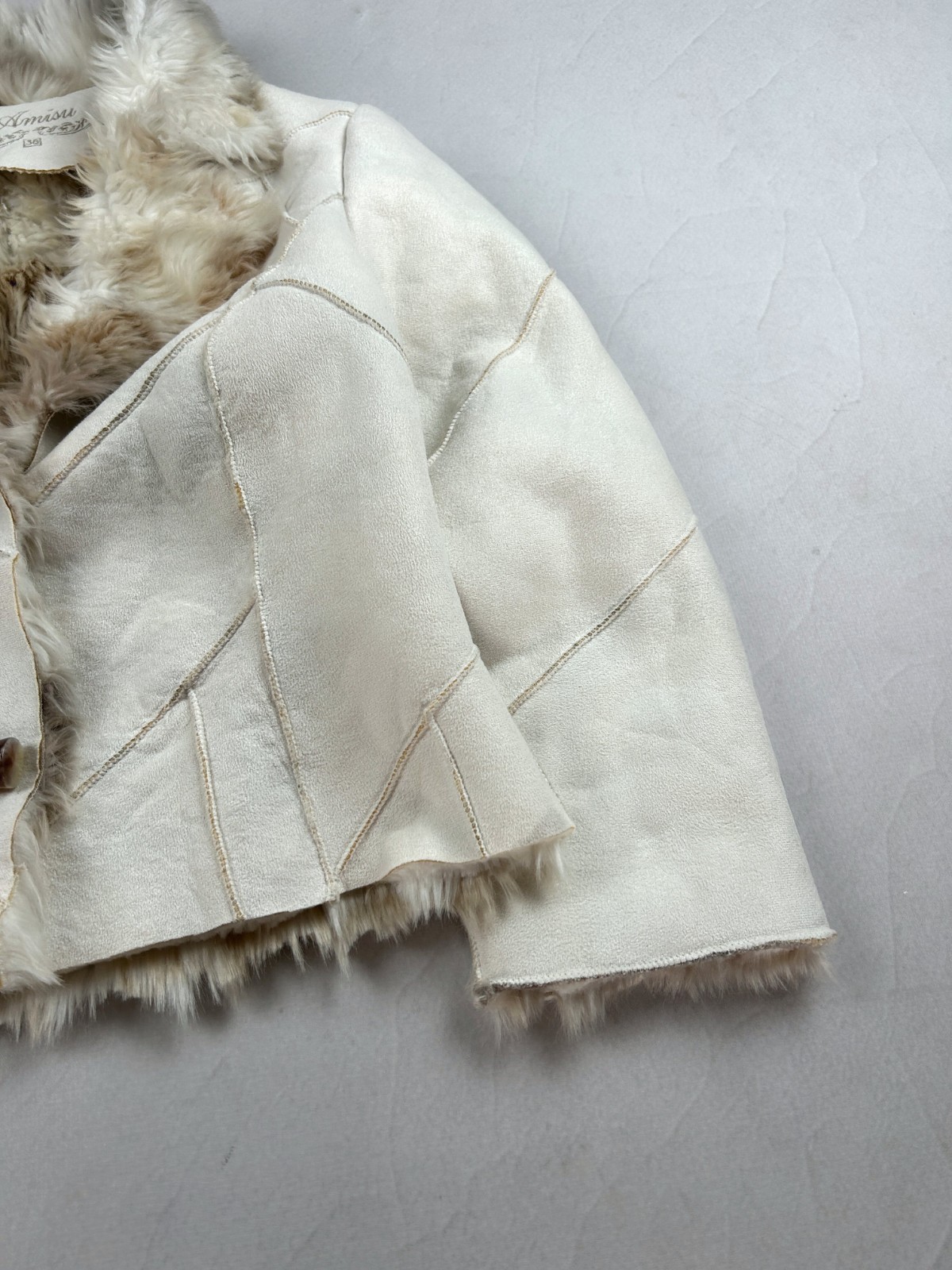 Cream Shearling Jacket Cropped Vintage 2000s Soft Fur Minimal Cozy Rare Style image 3
