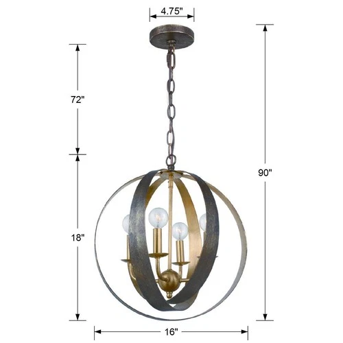 Crystorama Luna 16"W Bronze and Gold 4-Light Orb Chandelier - Picture 9 of 9