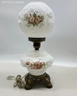Vintage Rococo Revival Milk Glass Rose Floral Table Lamp Victorian Style