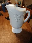 Vintage Indiana Glass Milk Glass  Colony Harvest Footed Pedestal Pitcher, 72 Oz