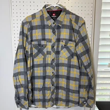 Quiksilver Flannel Shirt Men's Size Large Gray Black Plaid Button Up Long Sleeve