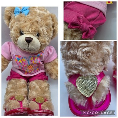 Build-a-Bear Bear SOFT brown w/ Pink shorts, short and sandals. Outfit
