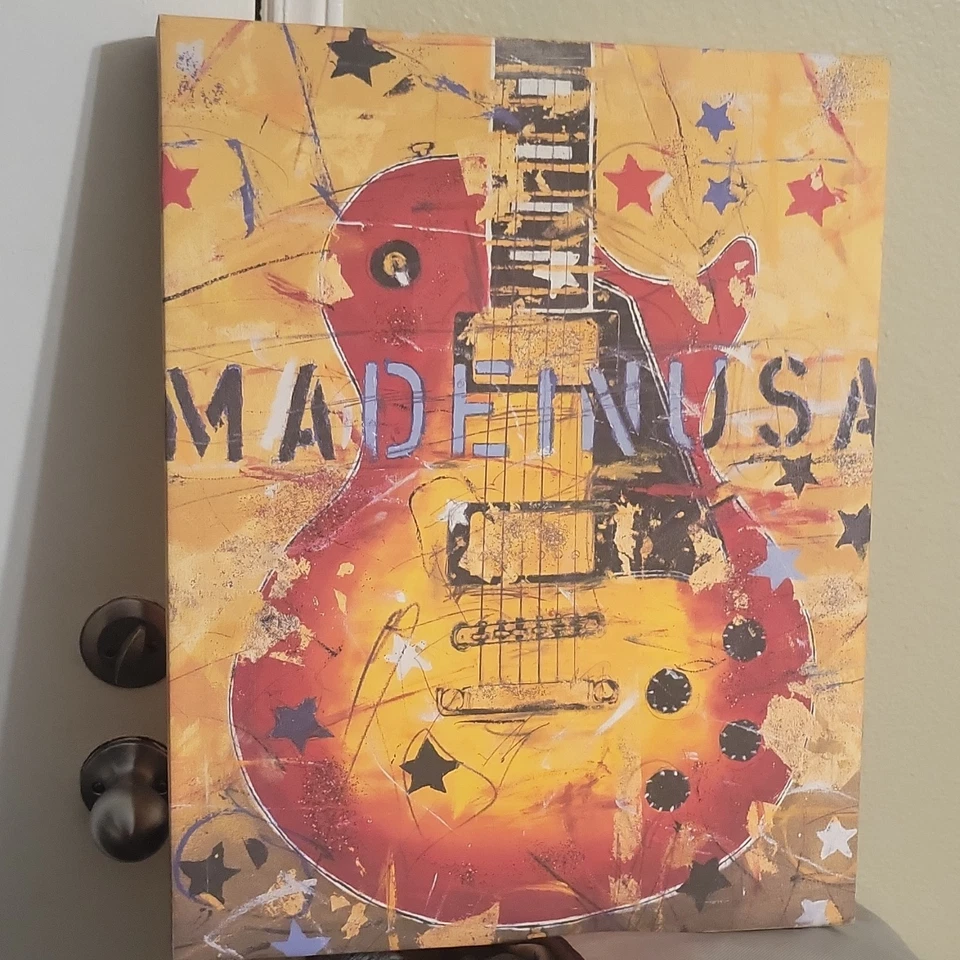 Guitar Art Print Modern Music Theme Colorful Canvas Vertical - Image 1 of 1