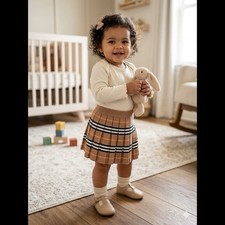 Classic Vtg Style Baby Girl Heritage Plaid Preppy Pleated Knit Skirt 12 Months