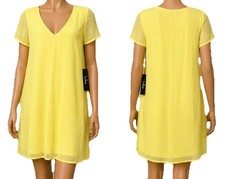 Lulus Freestyle Chiffon Shift Dress Womens XS Mustard Yellow Lined Preppy V-Neck