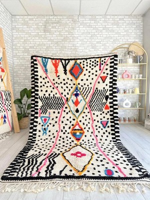 Handmade Geometric Moroccan Berber Wool Rug Color Multicolor Design Carpet Area