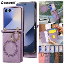 For Samsung Galaxy Z Flip 7 FE 6 5 Leather Card Holder Wallet Ring Case Cover 