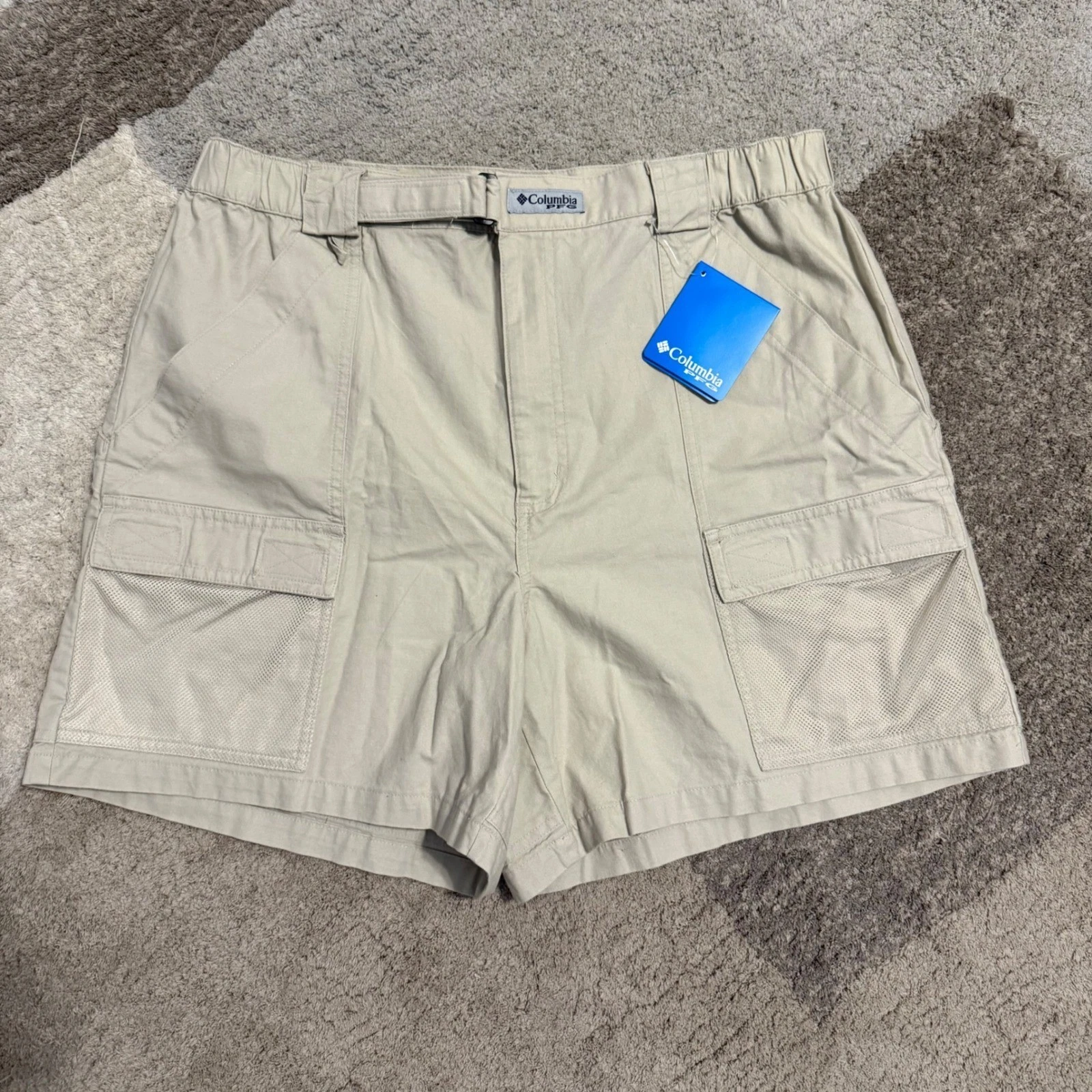 Columbia PFG Mens Tan Khaki Performance Fishing Gear Cargo Shorts FM8100 NWT L