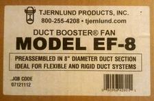 Tjernlund EF-8 Duct Booster Fan 120 VAC 8" Round Duct Air Flow - New Open Box