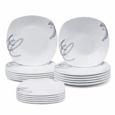 Servizio Piatti Quadrati 6 Persone in Porcellana bianca 18 PEZZI con decoro 7106