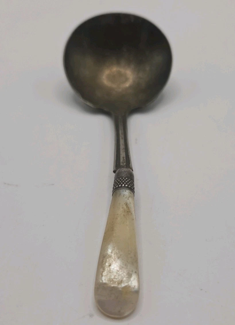 ANTIQUE MOTHER OF PEARL HANDLE SILVERPLATED GRAVY LADLE