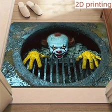 Halloween Door Mat Pennywise Clown – Red Hair Horror Welcome Rug Non-Slip