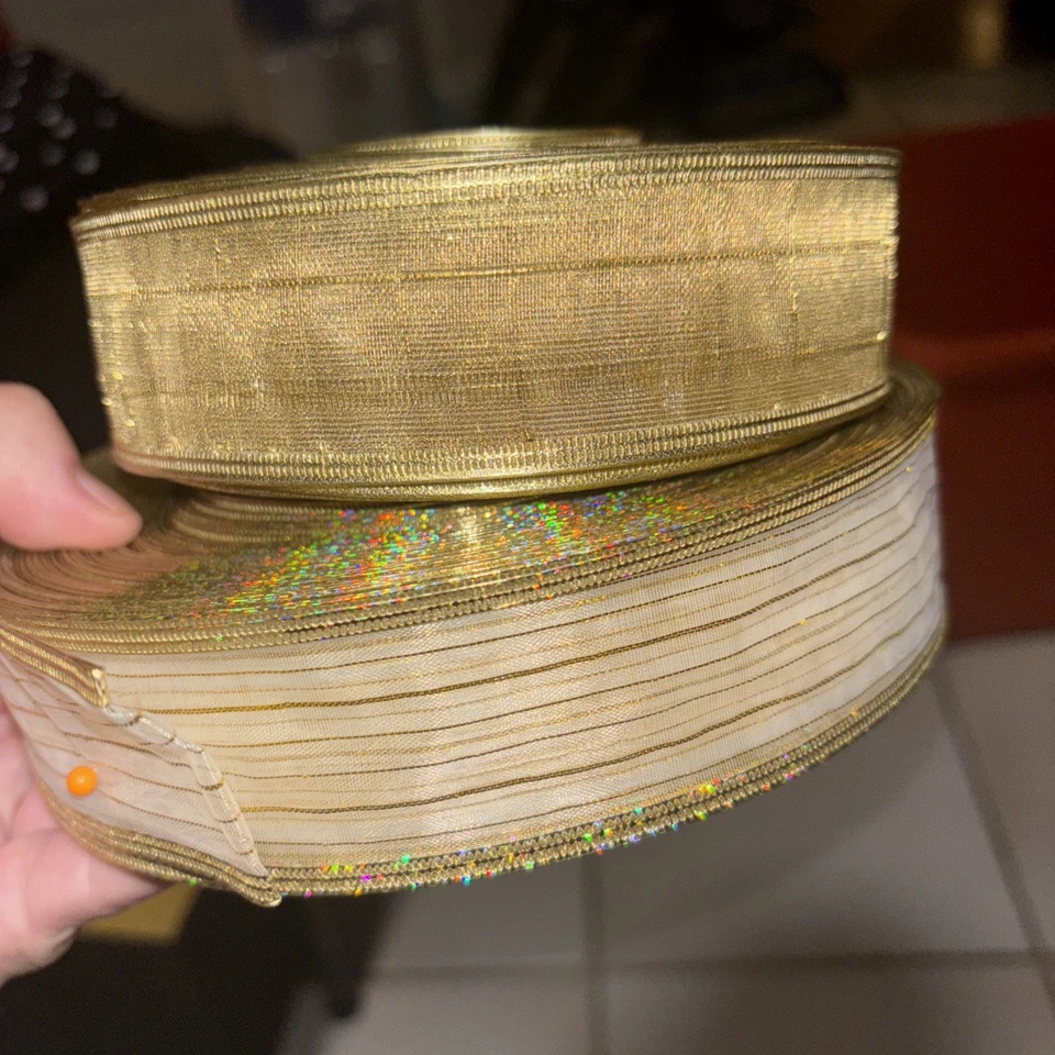 Kirkland Plata Alambre Ancho Borde Cinta Metálica Brillo Navidad Oro 3 Rollos Foto 2 de 4