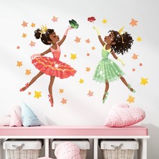 Dancing Black Girls wtih Butterflies and Stars Wall Decals Nursery Preschool ...