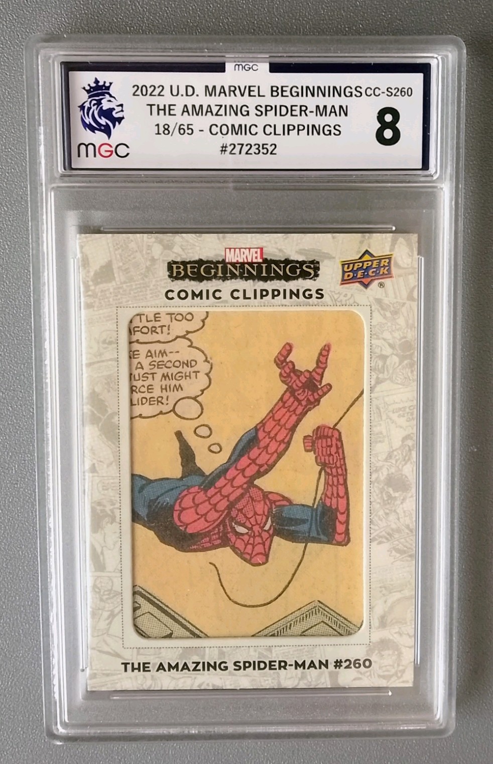 2022 MARVEL BEGINNINGS COMIC CLIPPINGS 18/65 SPIDER MAN WITH COMIC MGC GRADED 8 view 4
