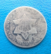 1852 USA Star silver three Cent Coin - United States 3 cents. Trime (B)