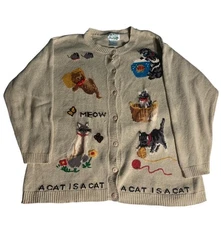 The Quacker Factory A Cat Is A Cat Size 2XL Button Cardigan FLAWS READ