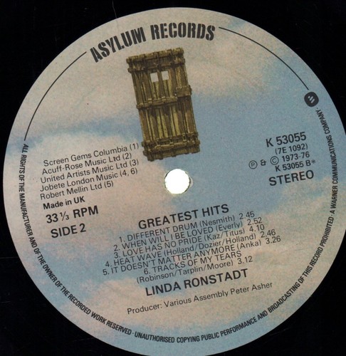 Linda Ronstadt Greatest Hits LP vinyl UK Asylum 1976 in textured/embossed - Imagen 4 de 6