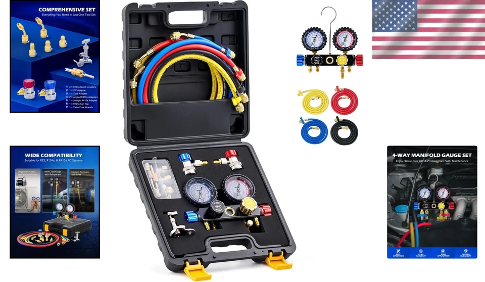 Juego de manómetros de CA de 4 vías para refrigerante R410a R22 R134a Foto 2 de 4