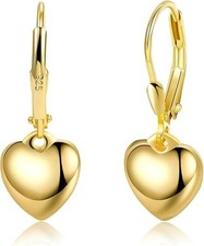 Sterling Silver Heart Earrings for Women Silver Heart Dangle Leverback Earrin...