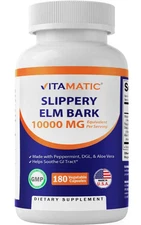Slippery Elm Bark 10000mg 1800 Caps Non GMO/No Preservatives Aloe Vera/Licorice